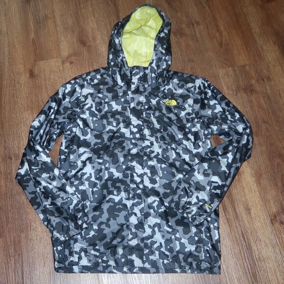 Boys The North Face Gray Camouflage Dryvent Lightweight Hooded Jacket YXL 18/20